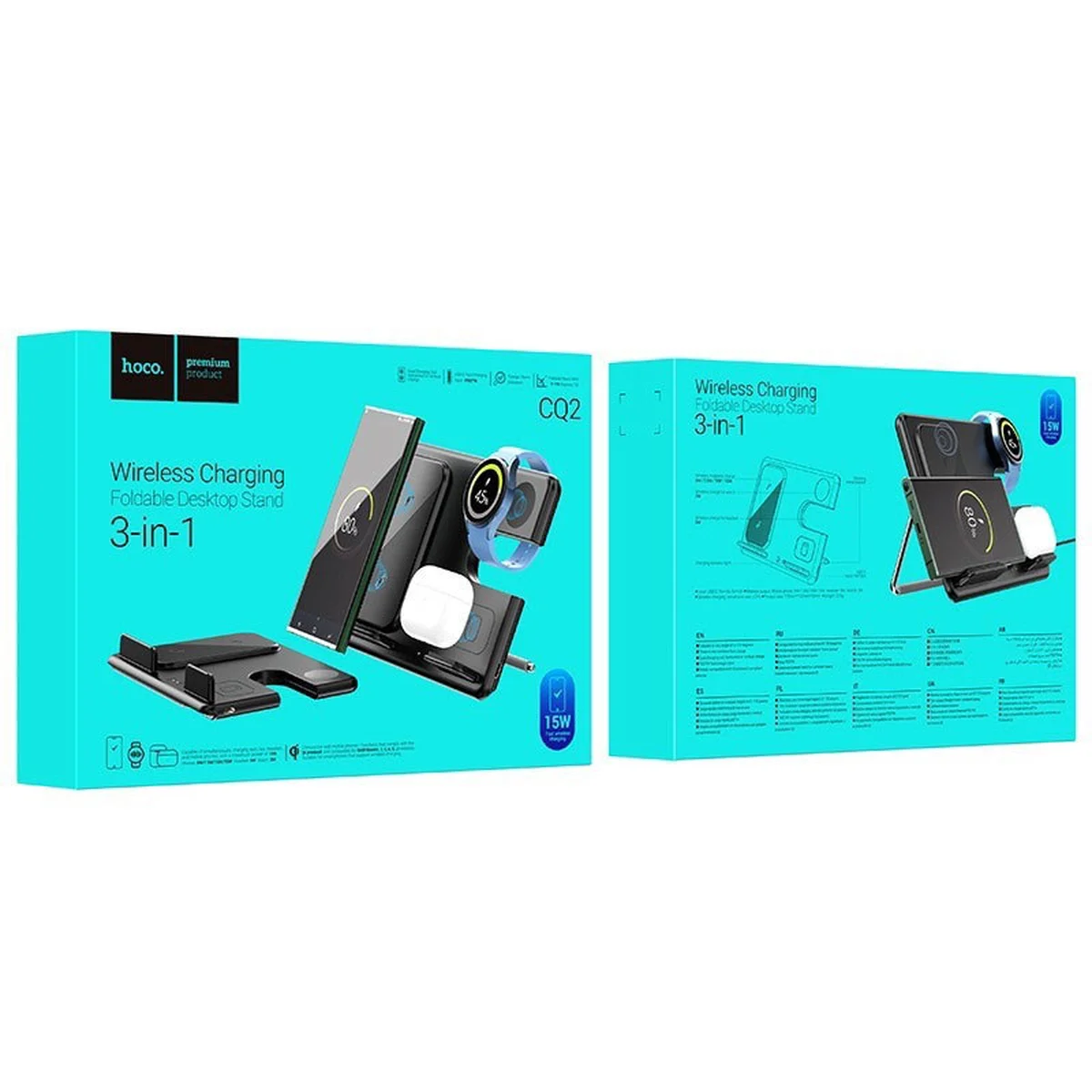 БЗУ Hoco CQ2 Flash folding 3-in-1 wireless fast charger (for Samsung Watch) Black