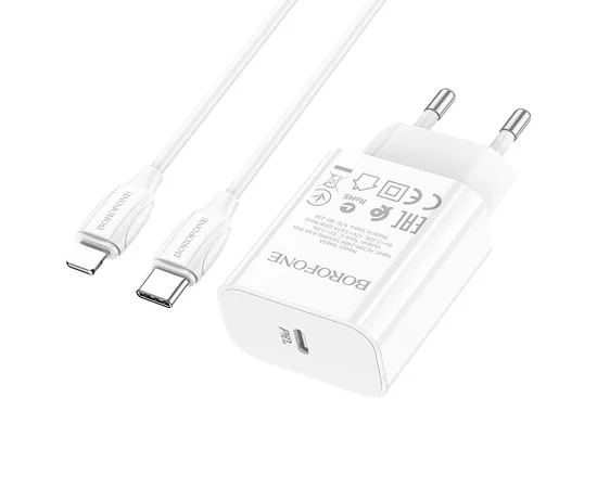 СЗУ Borofone BA65A Single port PD20W + Type-C + Lightning Белый