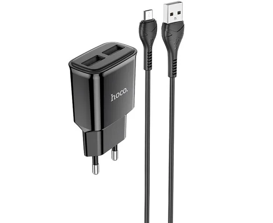 СЗУ HOCO C88A (2USB/2.4A) + MicroUSB Чорний