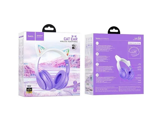 Накладные беспроводные наушники Hoco W42 Cat Purple grape
