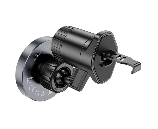 Автодержатель с БЗУ Hoco HW6 Vision metal magnetic (air outlet) Black / Metal gray