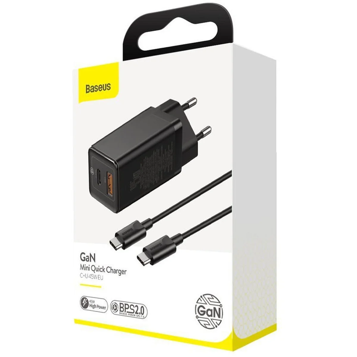 СЗУ Baseus GaN2 (2 Type-C/ 45W) + кабель Type-C to Type-C 65W Черный