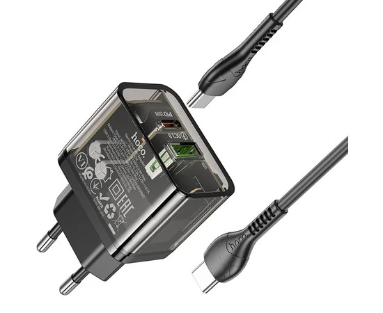 СЗУ Hoco N34 Dazzling PD20W+QC3.0 + Type-C to Type-C Transparent black
