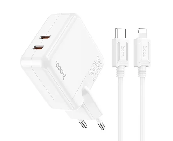 СЗУ Hoco C110A PD 35W+QC3.0 (2 Type-C) + Type-C to Lightning White