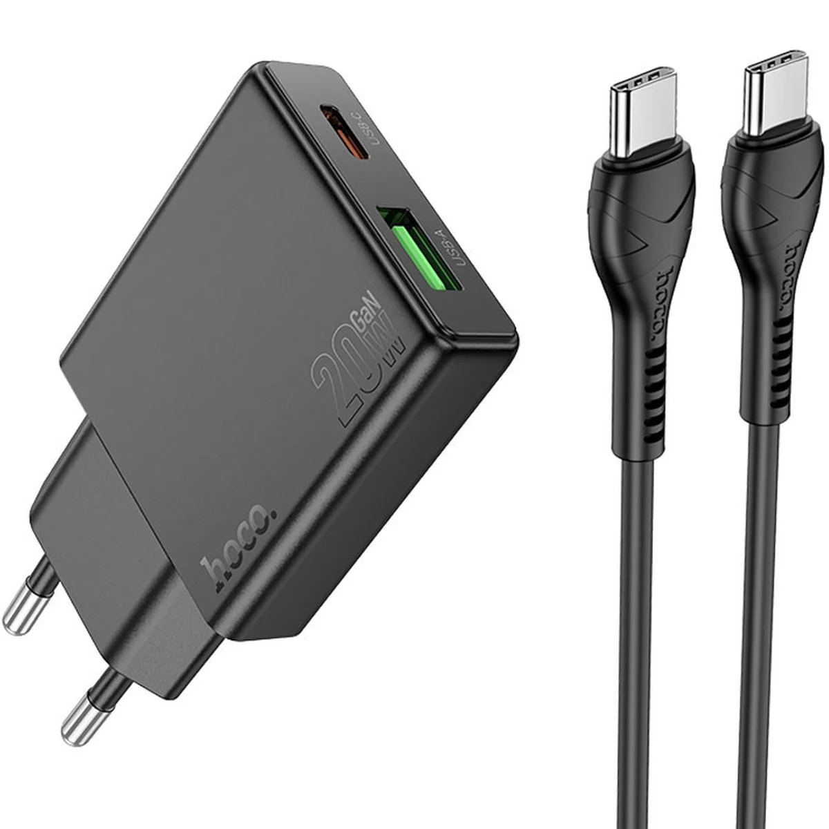 СЗУ Hoco N38 Delgado PD20W+QC3.0 + Type-C to Type-C Black