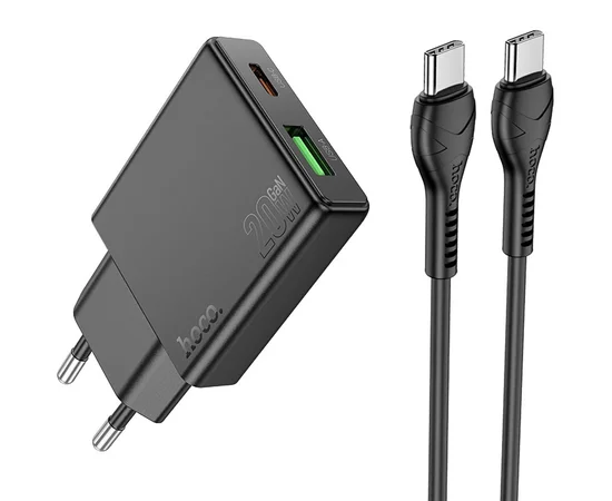 СЗУ Hoco N38 Delgado PD20W+QC3.0 + Type-C to Type-C Black