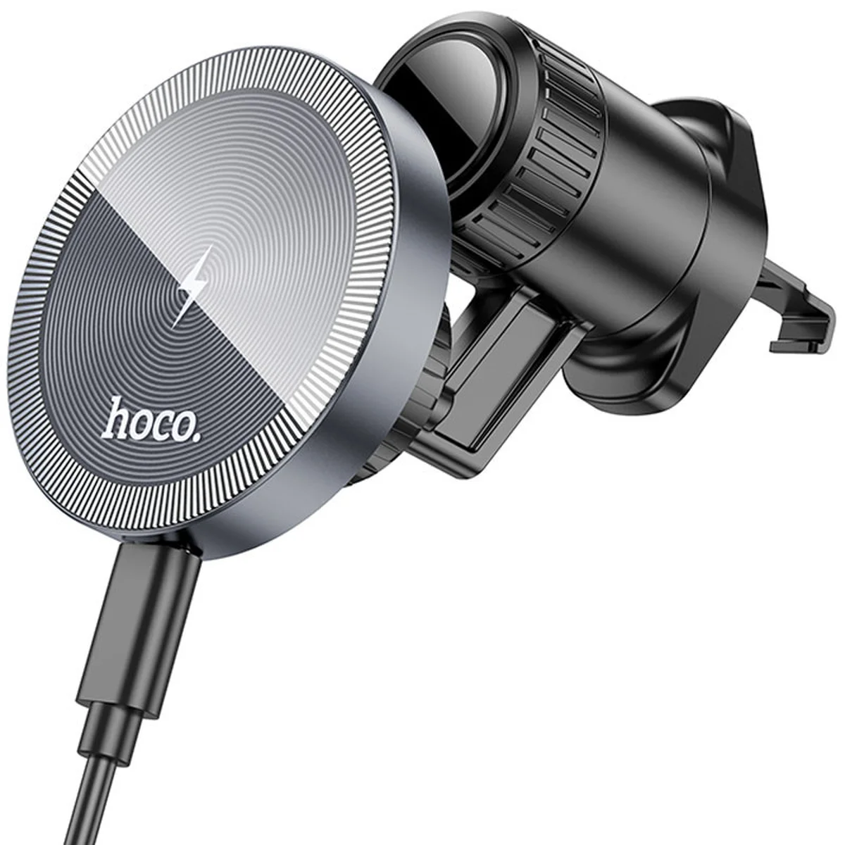 Автоутримувач із БЗУ Hoco HW6 Vision metal magnetic (air outlet) Black / Metal gray