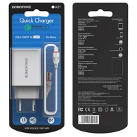 СЗУ Borofone BA21A Long journey QC3.0 (1USB/3A) + MicroUSB Белый