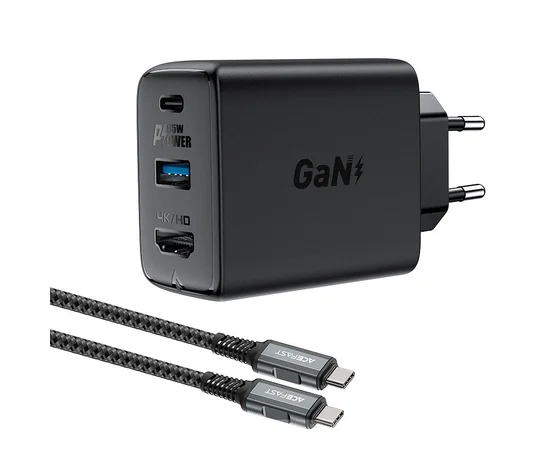 СЗУ Acefast A17 65W GaN multi-function HUB + кабель Type-C to Type-C Black