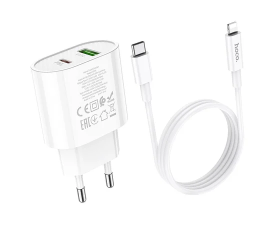 СЗУ HOCO C95A PD 20W+QC3.0 (1USB/Type-C/3A) + Type-C to Lightning White