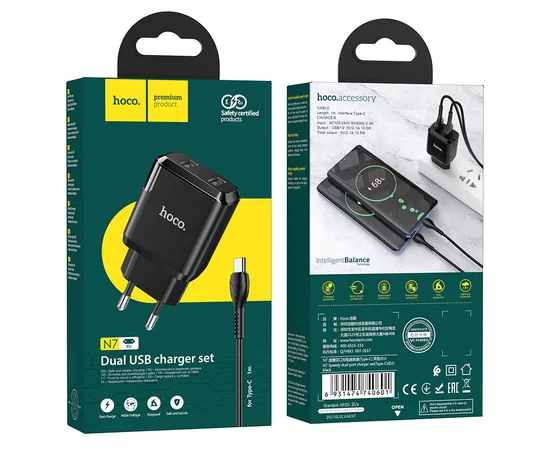 СЗУ HOCO N7 (2USB/2,1A) + USB - Type-C Черный
