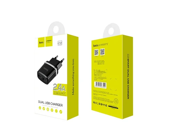 СЗУ Hoco C12 Dual USB Charger 2.4A Черный