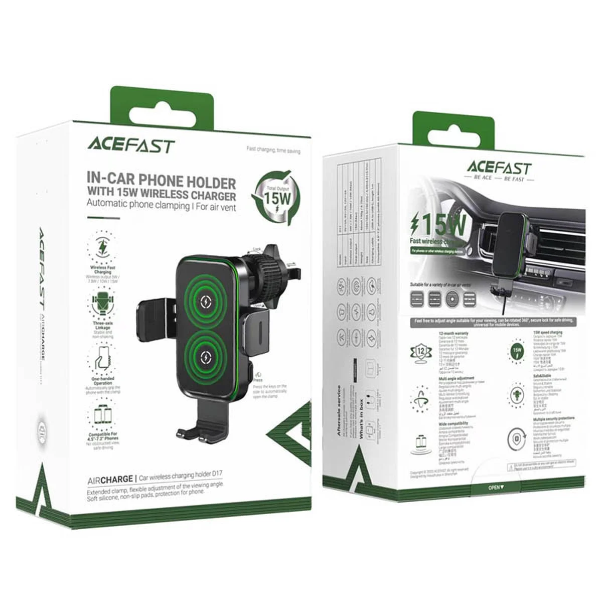 Автоутримувач із БЗУ Acefast D17 Black