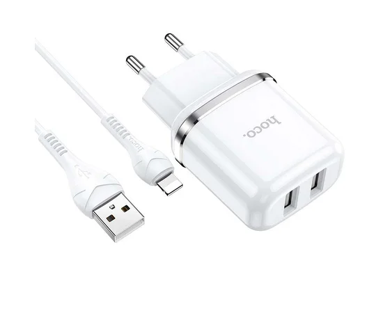 СЗУ Hoco N4 (2USB/2.4A) + Lightning Белый