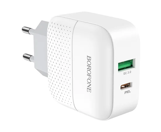 СЗУ Borofone BA46A PD 18W+QC3.0 (1USB/1Type-C/3A) Белый