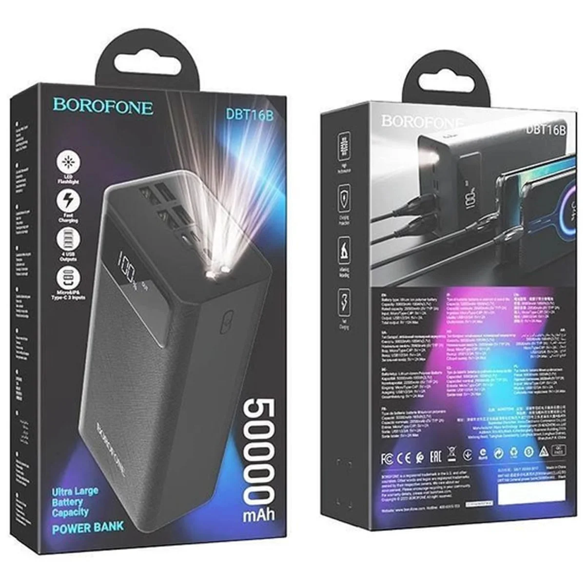 Портативное зарядное устройство Power Bank BOROFONE DBT16B 50 000 mAh Black