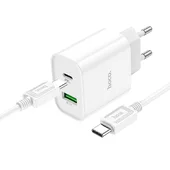 СЗУ HOCO C80A Plus Rapido PD20W+QC3.0 (1Type-C/1USB) + Type-C to Type-C White