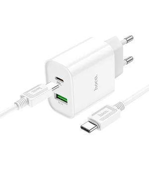 СЗУ HOCO C80A Plus Rapido PD20W+QC3.0 (1Type-C/1USB) + Type-C to Type-C White