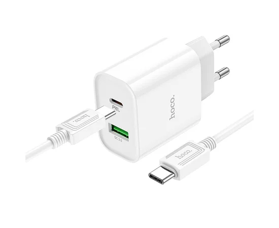 СЗУ HOCO C80A Plus Rapido PD20W+QC3.0 (1Type-C/1USB) + Type-C to Type-C White