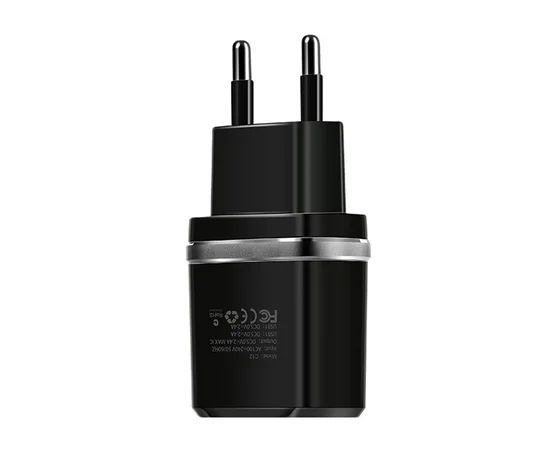 СЗУ Hoco C12 Charger + Cable Lightning 2.4A 2USB Черный