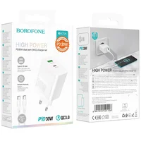 СЗУ Borofone BA75A PD30W+QC3.0 + Type-C + Type-C White