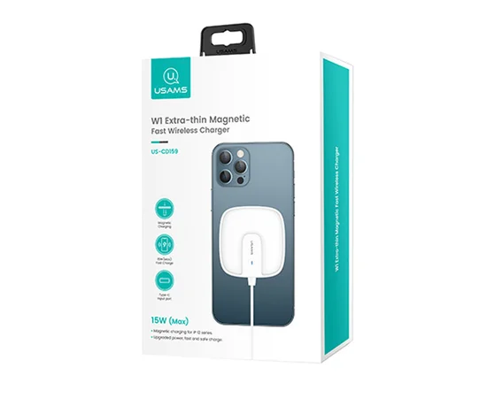 БЗУ Usams US-CD153 Ultra-thin Magnetic With Cable Белый