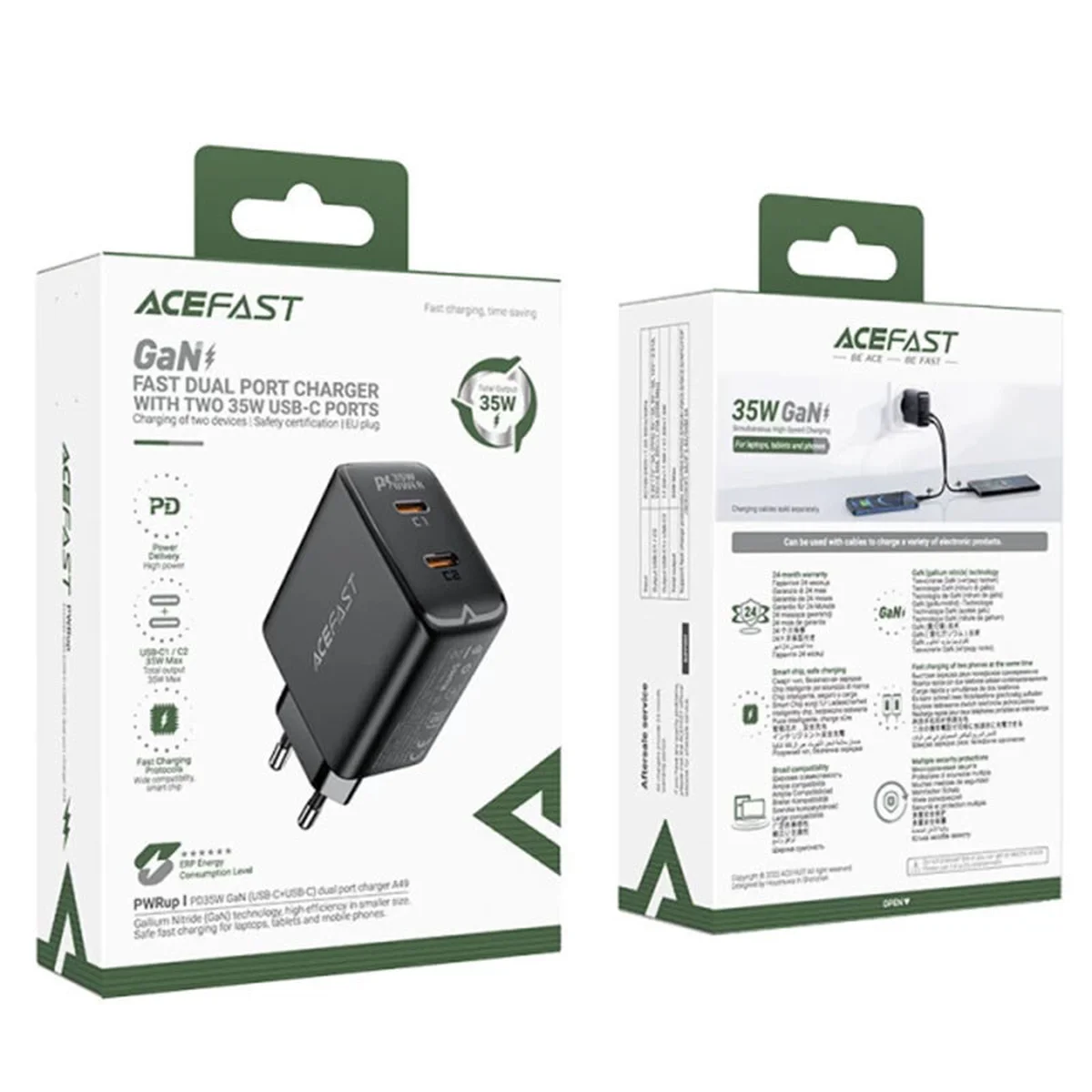 СЗУ Acefast A49 PD35W GaN (USB-C+USB-C) dual port Black