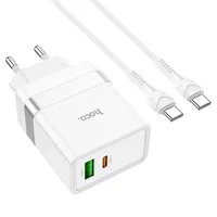 СЗУ Hoco N21 Topspeed PD30W+QC3.0 (1USB/1Type-C/3A) + Type-C + Type-C White