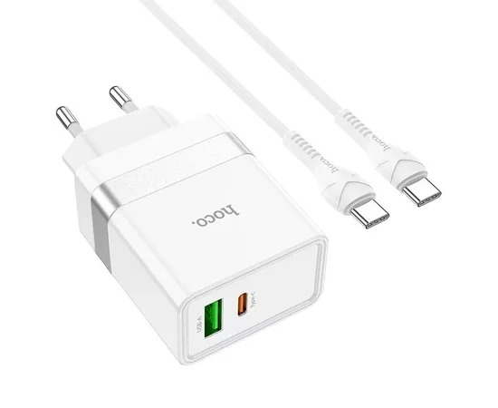 СЗУ Hoco N21 Topspeed PD30W+QC3.0 (1USB/1Type-C/3A) + Type-C + Type-C White