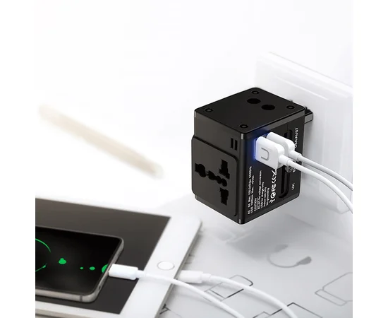 СЗУ Usams US-CC044 T2 4in1, разъёмы для US/AU/EU/UK Черный
