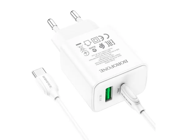 СЗУ Borofone BA67A PD20W+QC3.0 + Type-C + Type-C Белый