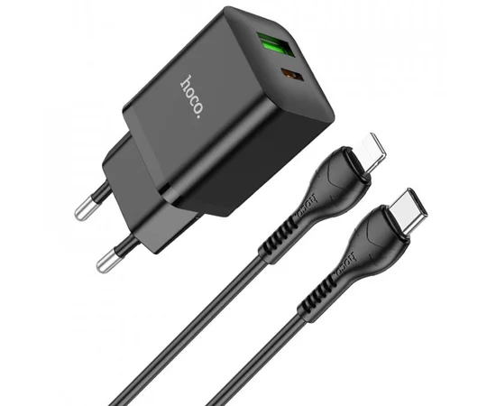 СЗУ Hoco N28 Founder PD20W+QC3.0 + Type-C to Lightning Black