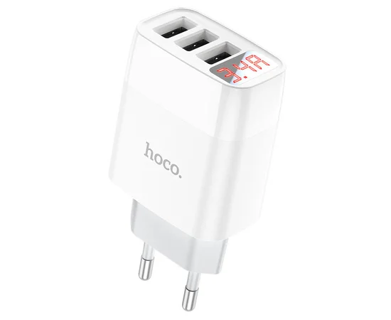СЗУ Hoco C93A Ease charge 3-port digital display charger Белый