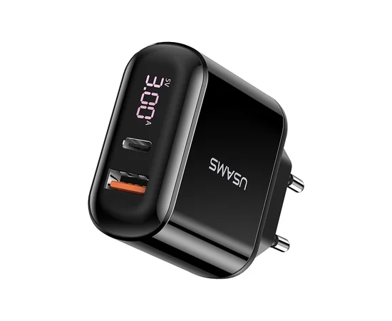 СЗУ USAMS US-CC085 T23 QC3.0+PD3.0 Fast Charger (EU)+U31 Type-C to Lightning PD Fast Charging 1.2m Черный
