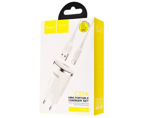СЗУ Hoco C37A Charger + Cable (Type-C) 2.4A 1USB white