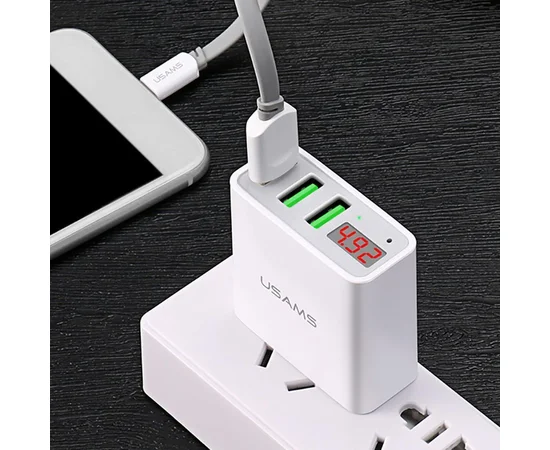 СЗУ USAMS US-CC035 с дисплеем (3USB 2.4A) Белый
