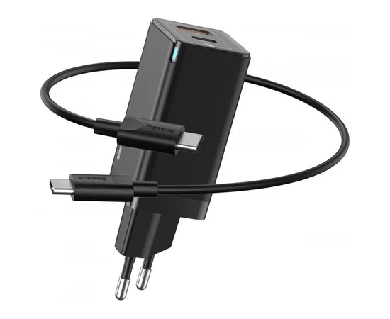СЗУ Baseus GaN2 (2 Type-C/ 45W) + кабель Type-C to Type-C 65W Черный