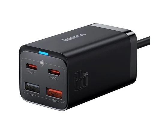 СЗУ Baseus GaN3 Pro 2хType-C+2USB 65W EU (with Cable Type-C to Type-C 100W (20V/5A) 1m) (CCGP04) Black