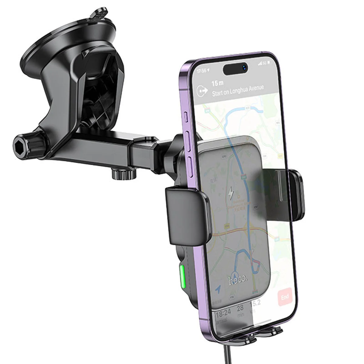 Автоутримувач із БЗУ Hoco HW11 Jenny three-axis linkage (center console) Black