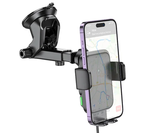 Автодержатель с БЗУ Hoco HW11 Jenny three-axis linkage (center console) Black