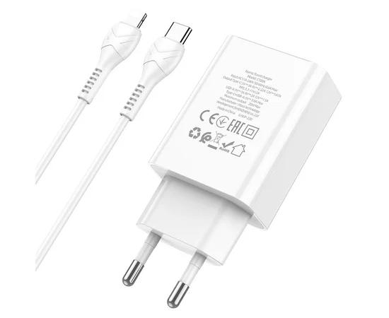 СЗУ HOCO C100A PD20W+QC3.0 + Type-C to Lightning White