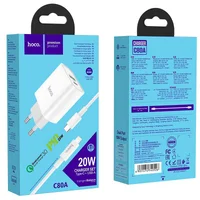 СЗУ HOCO C80A Rapido PD+QC3.0 Type-C + USB + Type-C to Lightning cable Білий