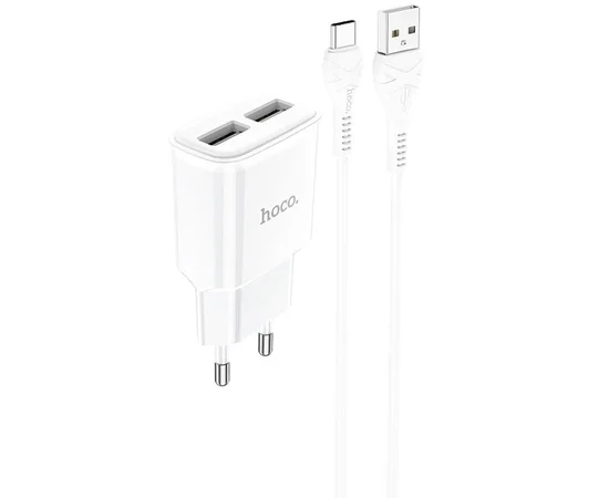 СЗУ HOCO C88A (2USB/2.4A) + Type-C Белый
