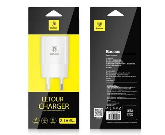 СЗУ Baseus Letour Charger EU (1USB 2.1A) Белый