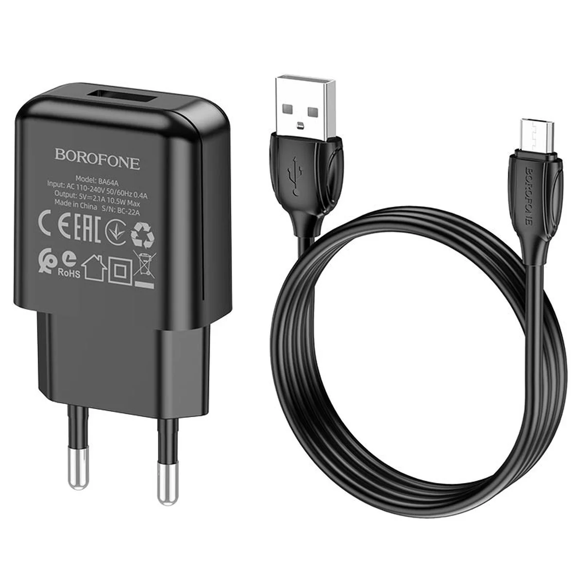 СЗУ Borofone BA64A Single port + MicroUSB Черный