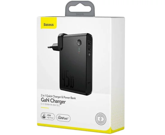 СЗУ + Power Bank 2in1 Baseus GaN (2 Type-C/ 45W) + 10 000 mAh Черный