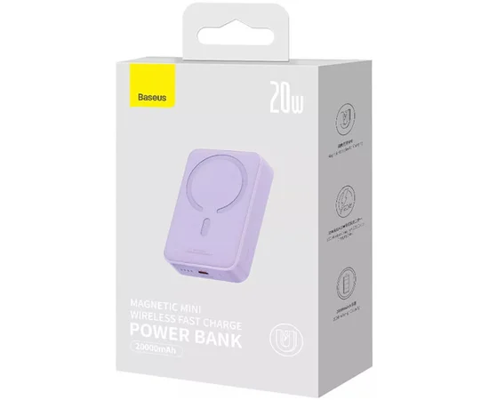 Портативное зарядное устройство Power Bank Baseus Magnetic Mini OS 20W c БЗУ 10000 mAh (PPCX110105) Purple