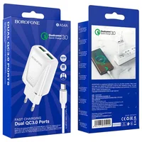 СЗУ Borofone BA54A Wide road QC3.0 (2USB) + Type-C White