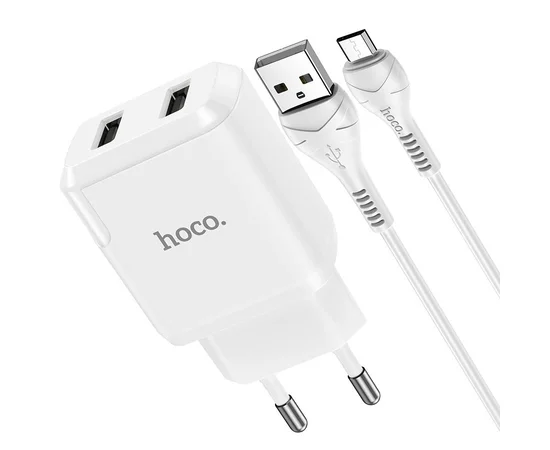 СЗУ HOCO N7 (2USB/2,1A) + USB - MicroUSB Белый