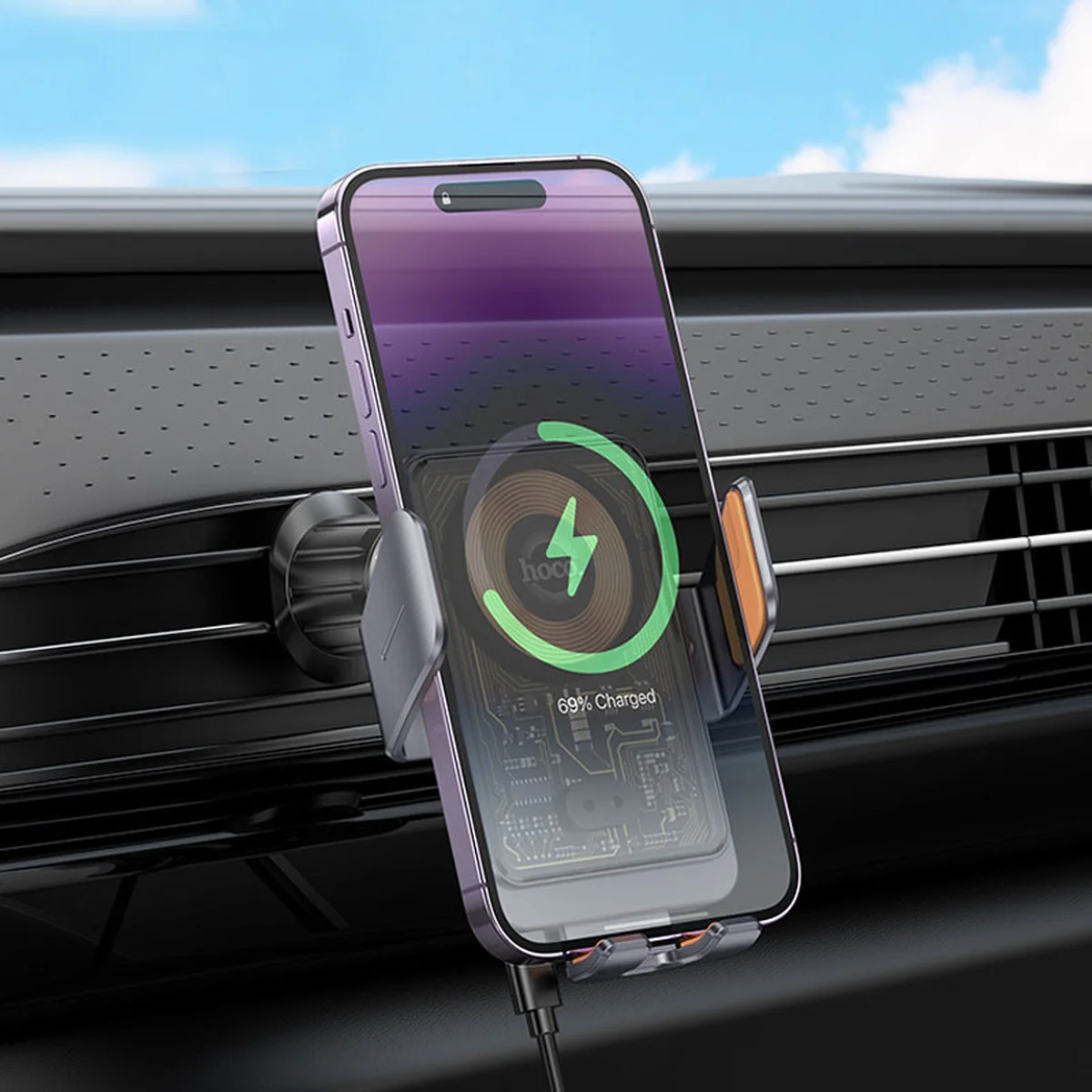 Автоутримувач із БЗУ Hoco HW7 Transparent Discovery Edition (air outlet) Metal gray